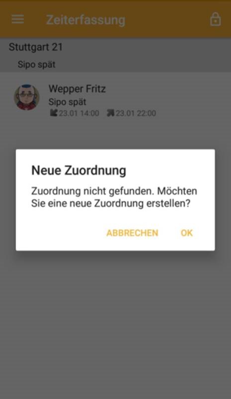 DISPONIC App Zeiterfassung Neue Zuordnung für die Zeiterfassung