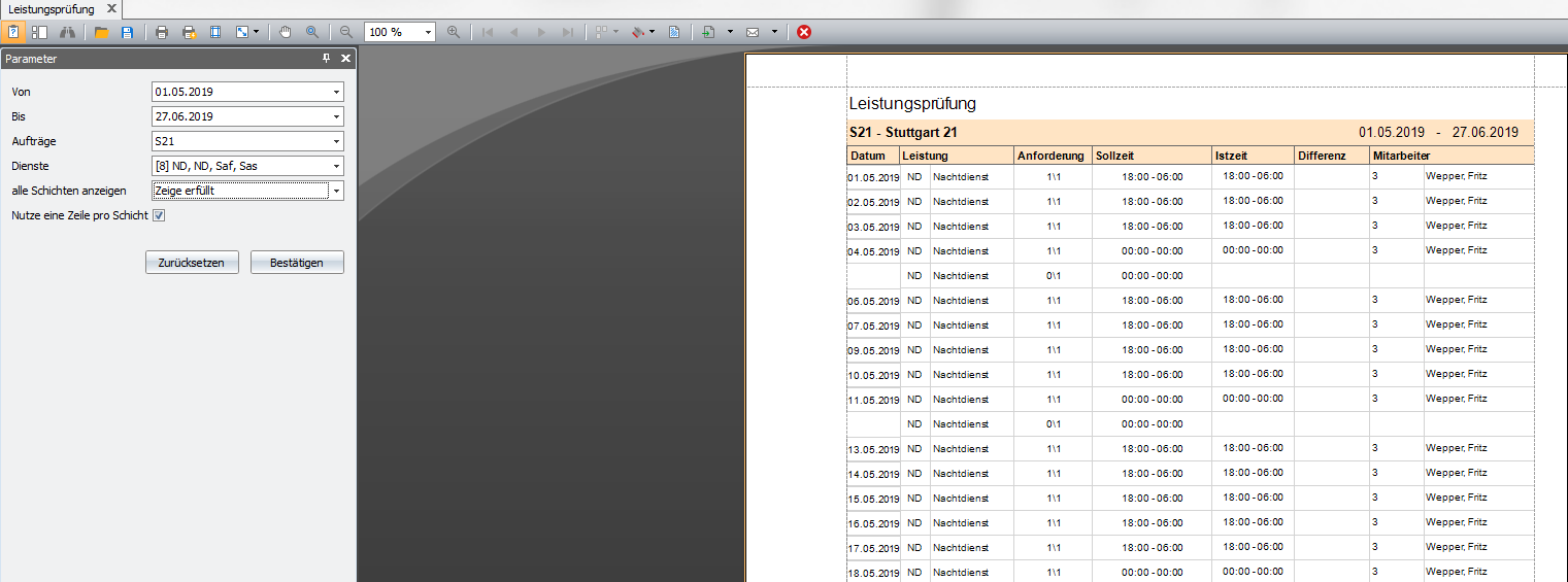 Leistungsprüfung im Dienstplan-Programm DISPONIC