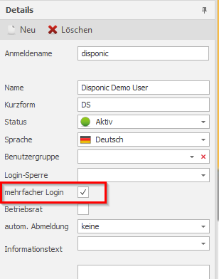Userverwaltung in DISPONIC