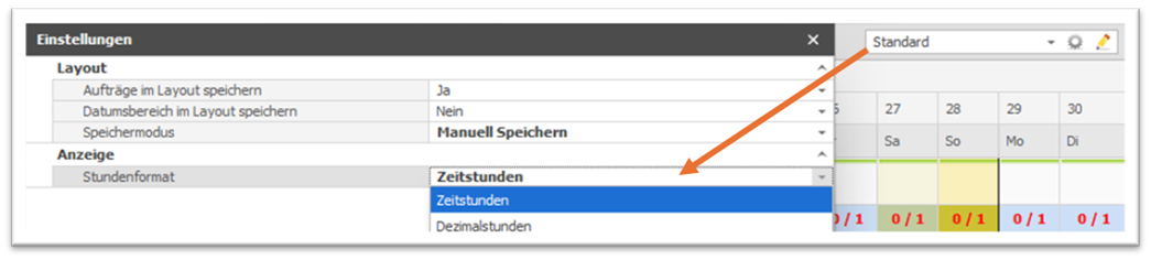 DISPONIC Verwaltung für Sicherheitsdienst Zeitstunden über das Layout