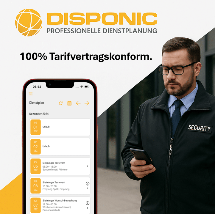 Bild - DISPONIC Tarifvertragskonforme Dienstplanung Professionelle Dienstplanung welche die aktuellen Tarifverträge in der Sicherheitsbranche berücksichtigt