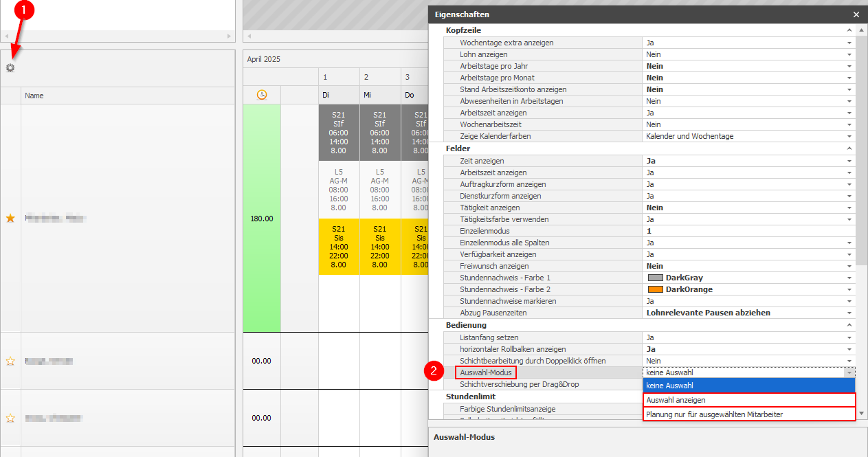 Auswahl-Modus in DISPONIC, der Software für Sicherheitsdienste, aktivieren.