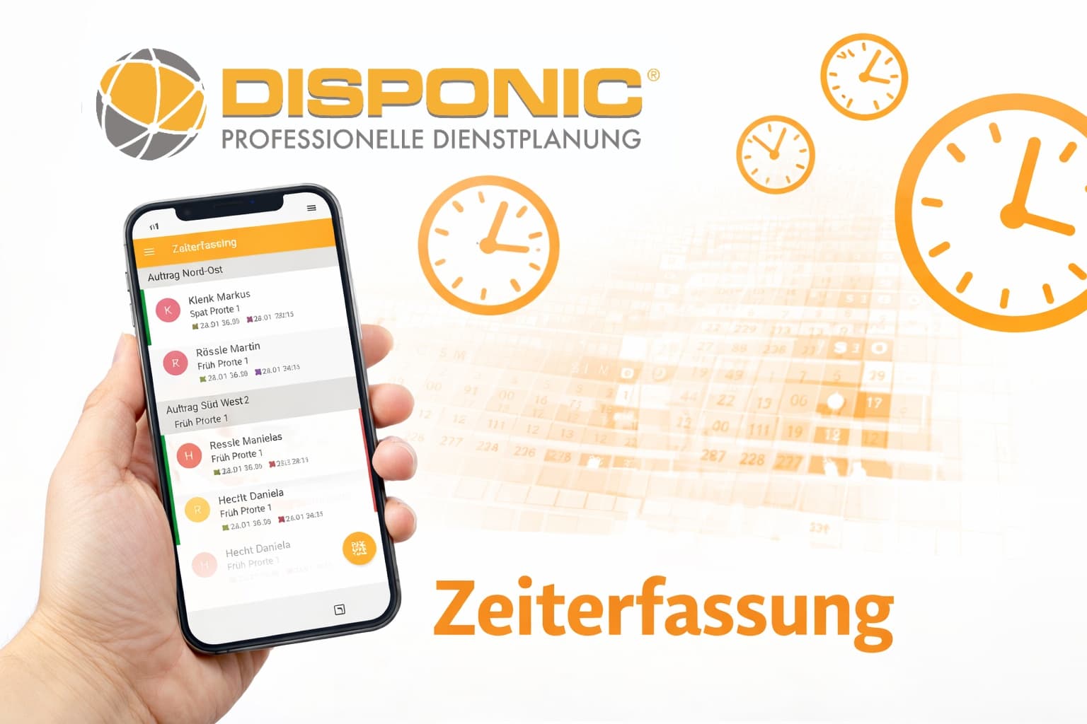 Die Zeiterfassung ist ein integraler Bestandteil von DISPONIC und ermöglicht Sicherheitsdiensten ein effizientes Arbeiten