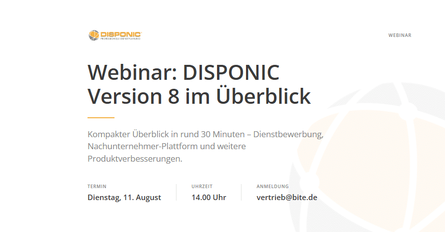 In diesem Webinar erfahren Sie alles zur DISPONIC Version 8